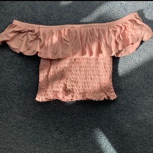 pink off the shoulder crop top